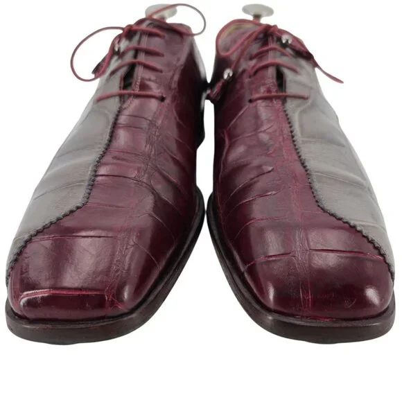 Vintage Mauri Exotic Alligator Burgundy Gray Dress Shoes Mens 13M Derby Oxfords